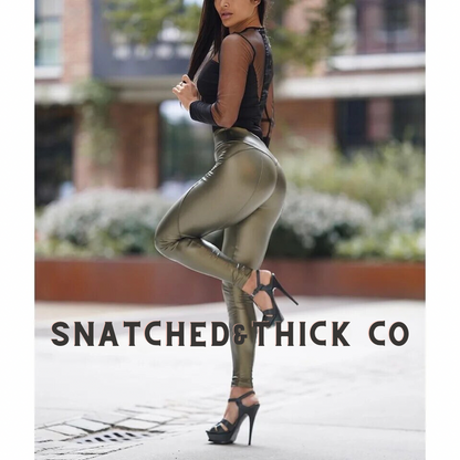 Chic Sculpt Mid-Rise PU Leather Push-Up Leggings