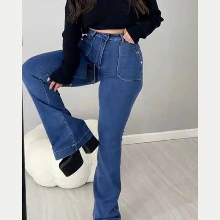 Retro Chic Mid Waist Flared Denim Jeans