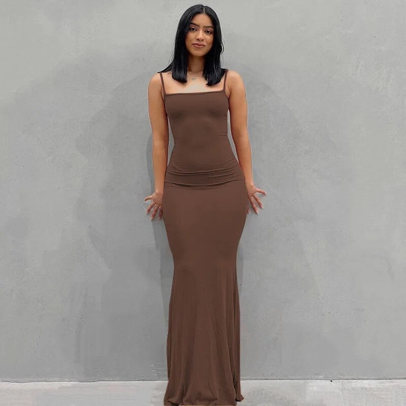 Sexy Viral Y2k Sleeveless Spaghetti Strap Bodycon Long Dress