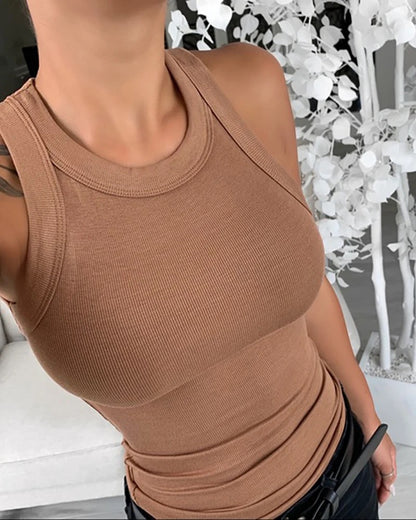 Round Neck Ribbed Tank Top